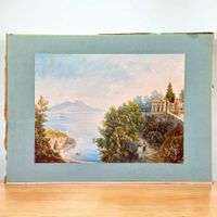 Aquarelle "Vue de La Baie de Naples", XIXe Siècle. Signée