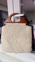 Stylish Macrame Handbag with Wooden Handles - Bohemian Chic