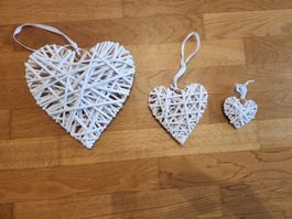 3er Set Weisse Deko Herzen Shabby chic