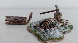 Weihnachtdekoration Handarbeit Feuerstelle & Schlitten & Axt