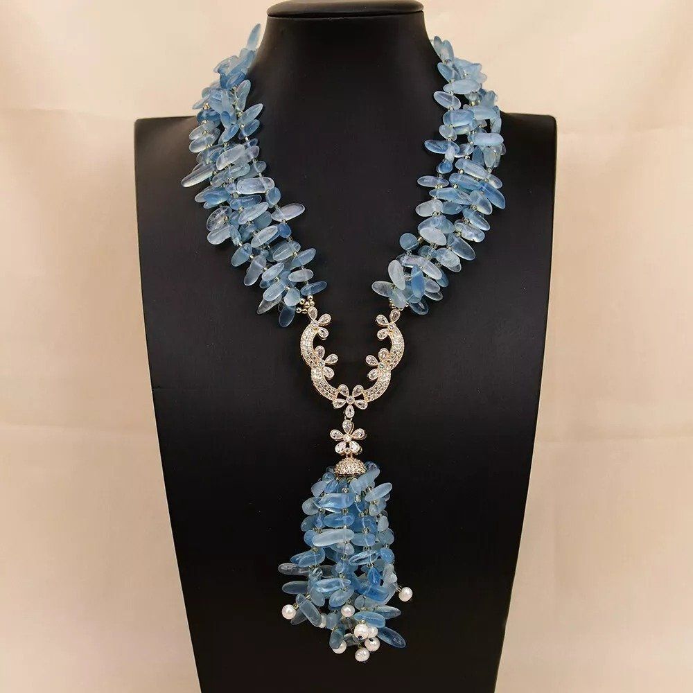 Catenine: Statement A+ Aquamarin Edelsteinkette Collier Aigue-Marine – Nuovo (secondo la descrizione) da Prilly venduto da ilyria73 2