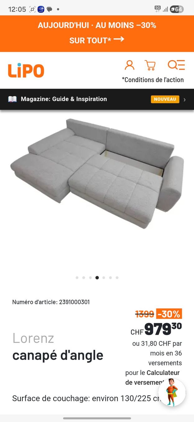 Sofas: Canapé d'angle gris LIPO Lorenz 130/225cm – Gebraucht aus Matran von pulcas 2