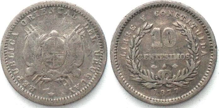 Tutti le monete: URUGUAY 10 Centesimos 1877 A, Silber ss – Usato da Riehen venduto da sesambestcoins2004