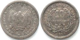 URUGUAY 10 Centesimos 1877 A, Silber ss