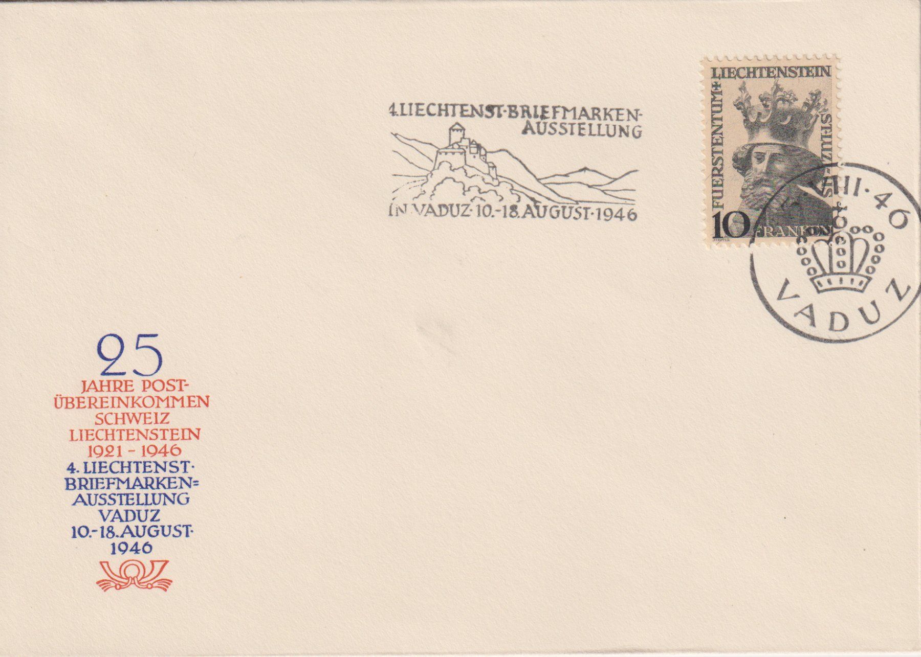 Tutti i francobolli: Liechtenstein 1946: St. Luzius auf Couvert - Kat. 300.-- – Usato da Eschlikon TG venduto da PhilCon