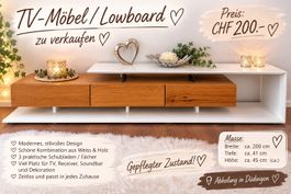 TV Möbel Lowboard Weiss Holz 200x41x45cm guter Zustand