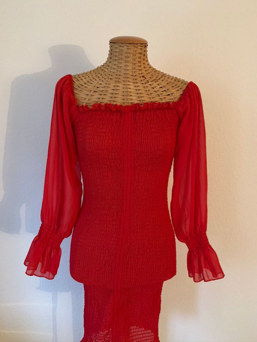 Kleider: Rotes Stretch Kleid mit Chiffon - S – Gebraucht aus Zürich von Diazaio 1