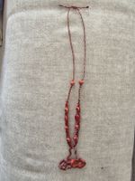 Handmade Macrame Beaded Necklace - Bohemian Style Red