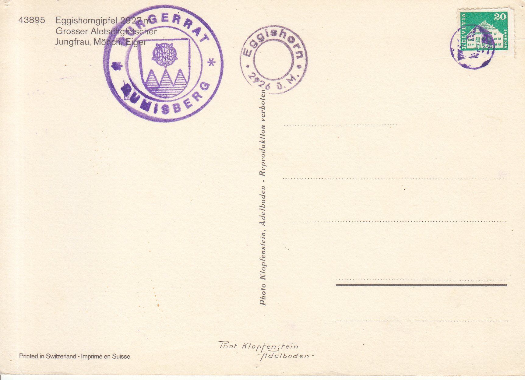 Cartoline postali: Eggishorngipfel ca. 1970 – Usato da Bürglen TG venduto da StampGraf 1