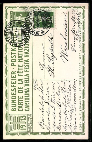Cartoline postali: Schweizer Bundesfeier 1913, Bauerpaar au – Usato da Berlin venduto da bartko-reher 1