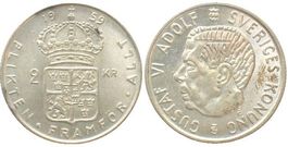 SCHWEDEN 2 Kronor 1959 GUSTAF VI. ADOLF Silber PROOFLIKE