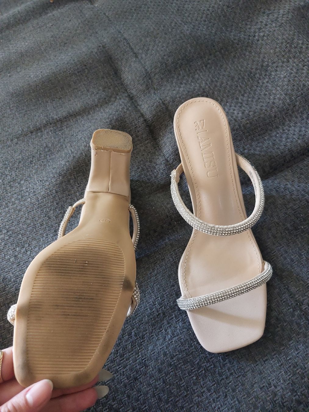 Damenschuhe: Sandaletten mit Strass, Beige, Gr. 37 – Gebraucht aus Gwatt (Thun) von B.D.999 2