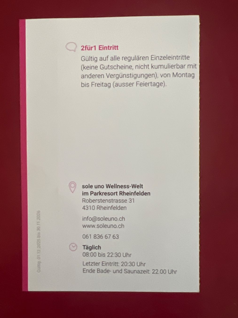 Sole Uno 2 FÜR 1 Eintritt bis 30.11.2026, Wellness Rheinfeld (Neu und ...