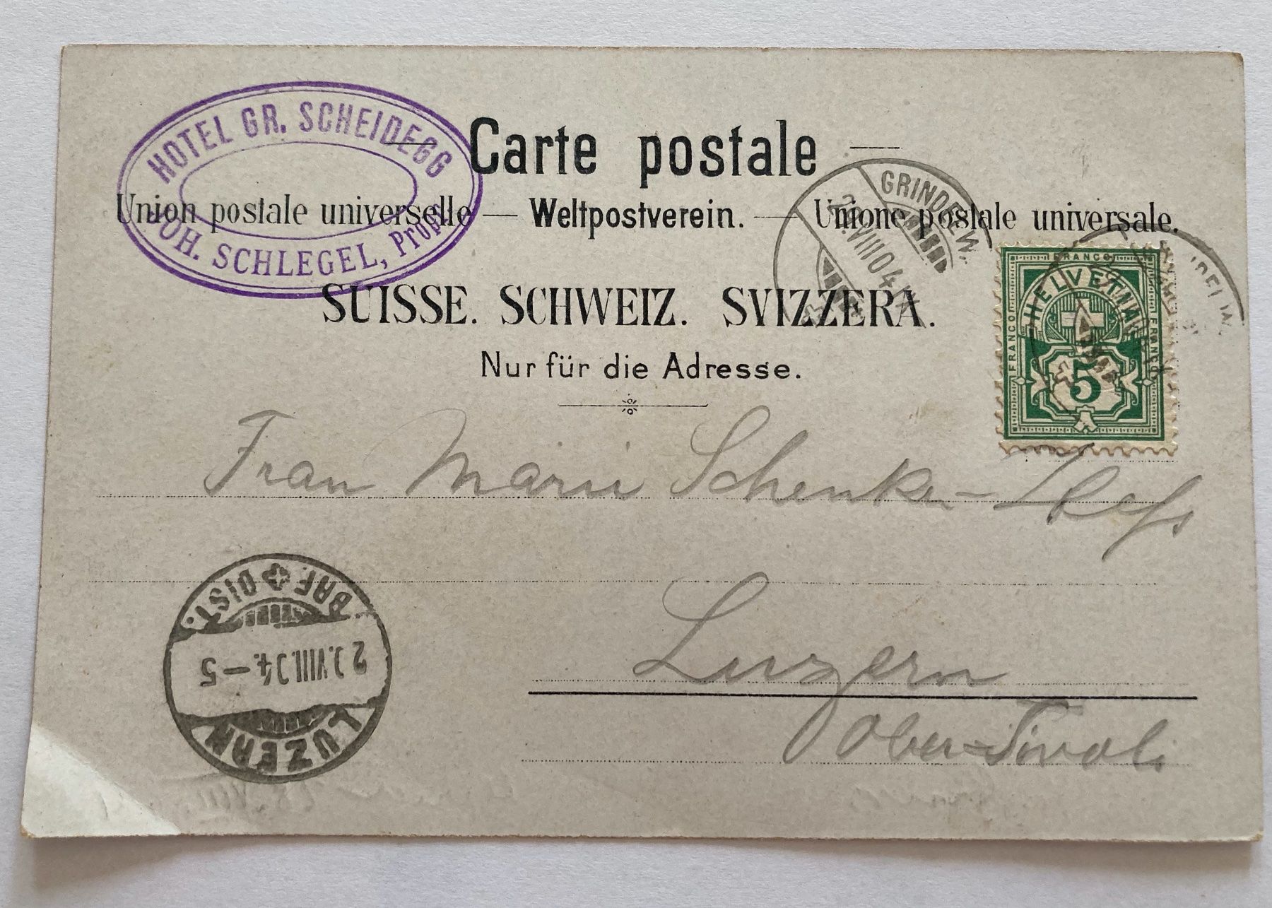 Ansichtskarten: Postkarte Gr. Scheidegg, 1904 – Gebraucht aus Bern von wilhelmine02 1