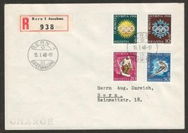 1948 : Nr. W25w - W28w "Olympiade St. Moritz" auf FDC