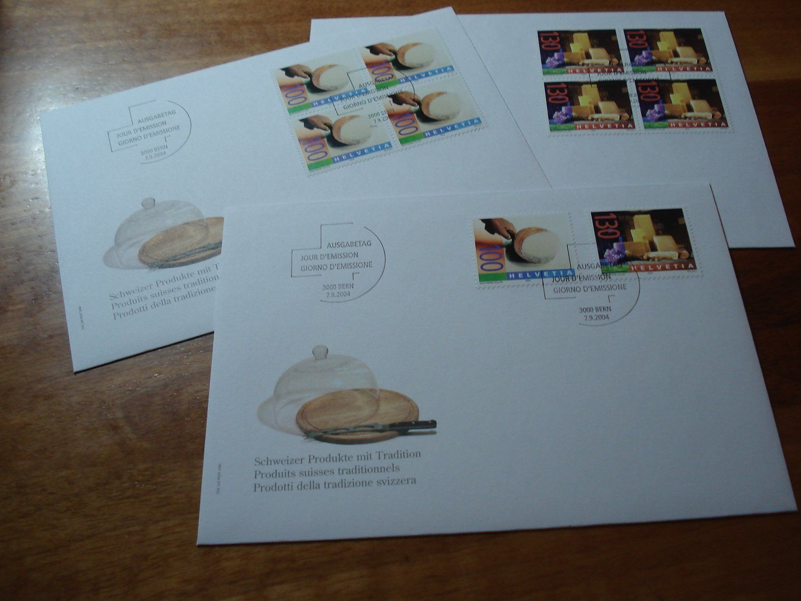Alle Briefmarken: SChweizer Produkte mit Tradition 2004, FDC Satz + 4erblock – Gebraucht aus Niederwil AG von morostahu 1
