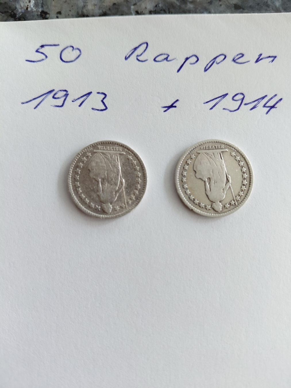 Alle Münzen: 2 x 50 Rappen 1913 und 1914 – Gebraucht aus Bonaduz von topolino052 1