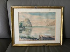 Quadro con paesaggio lacustre