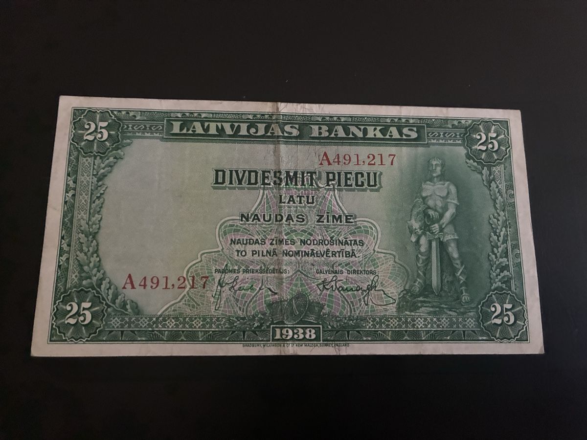 Banknoten: 25 latu 1938 – Gebraucht aus Dällikon von Woldbanknoten 1