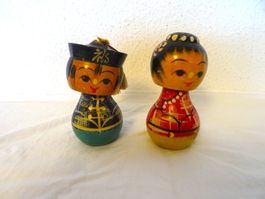 2 Kokeshi Wackelkopf Figuren Paar Holz Vintage 60er Japan