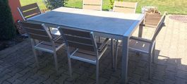 Gartenmöbel Set Tisch mit 6 Stühle Chromstahl