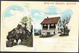 ^Lithografie Gruss vom Pflugstein Erlenbach ZH , gel. 1904 .