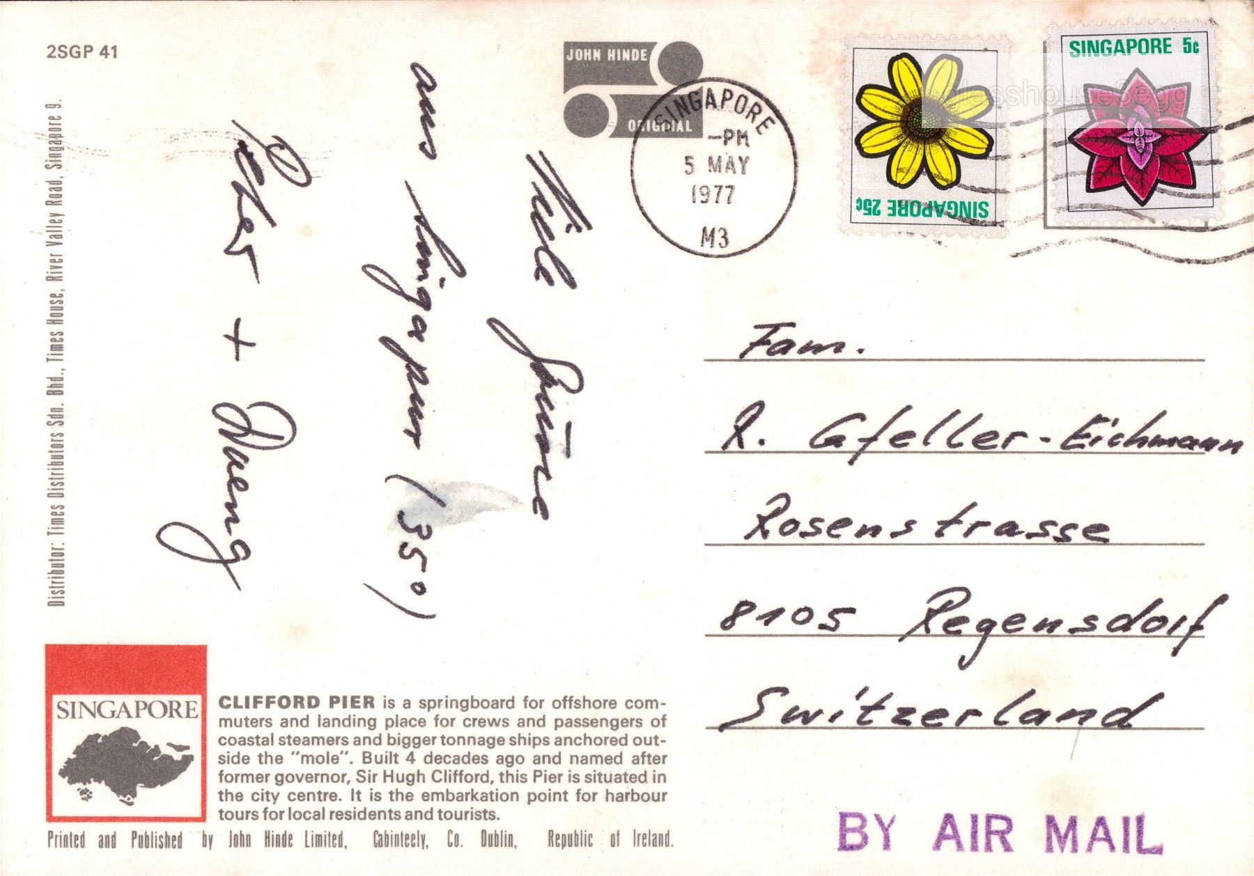 Cartoline postali: AK 1977 Clufford Pier, Singapore – Usato da Eggersriet venduto da glasshouse3egg 1