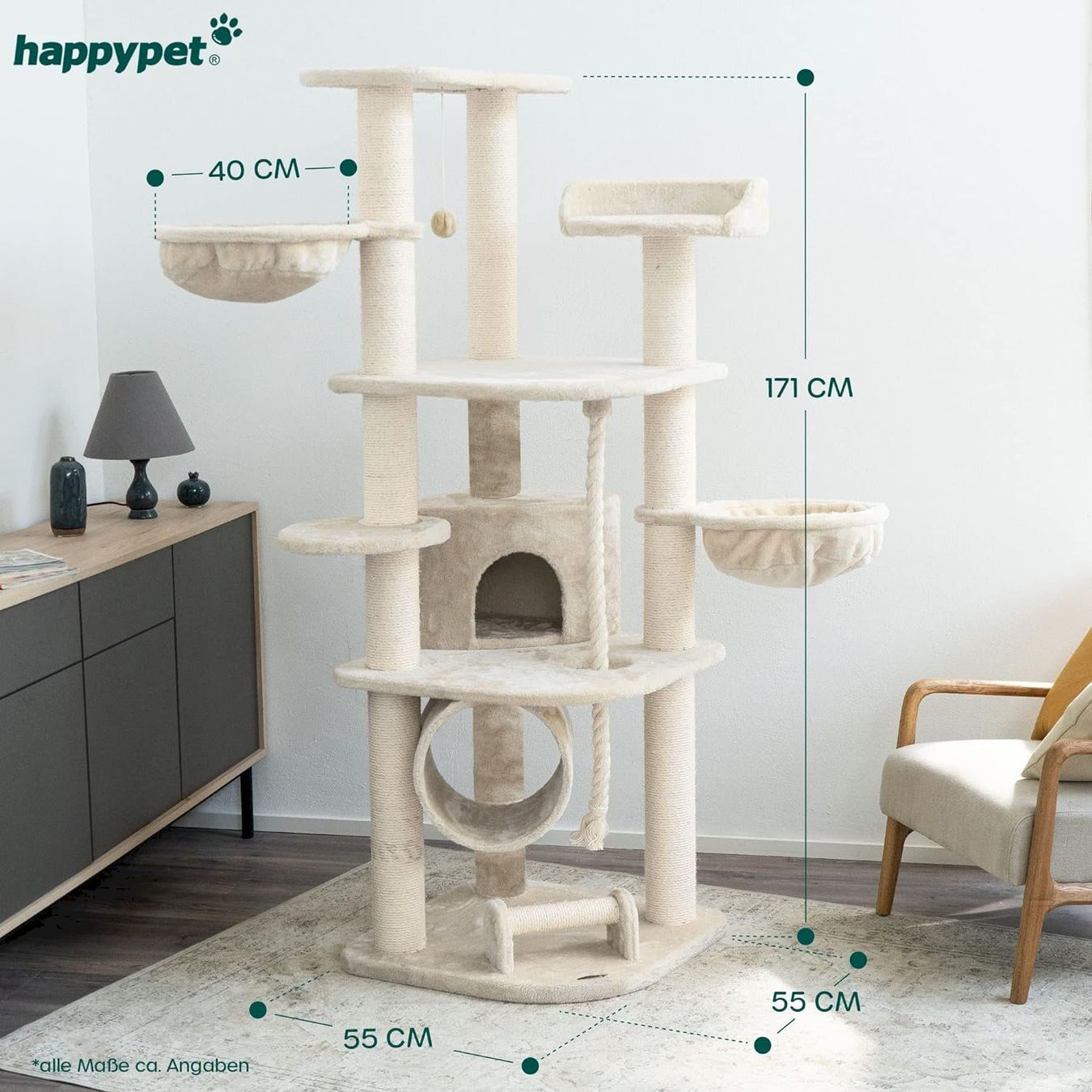 Katzenbaum - Kratzbaum: HAPPYPET Kratzbaum 171cm ‎Creme – Neu und originalverpackt aus Bottighofen von zaap 2