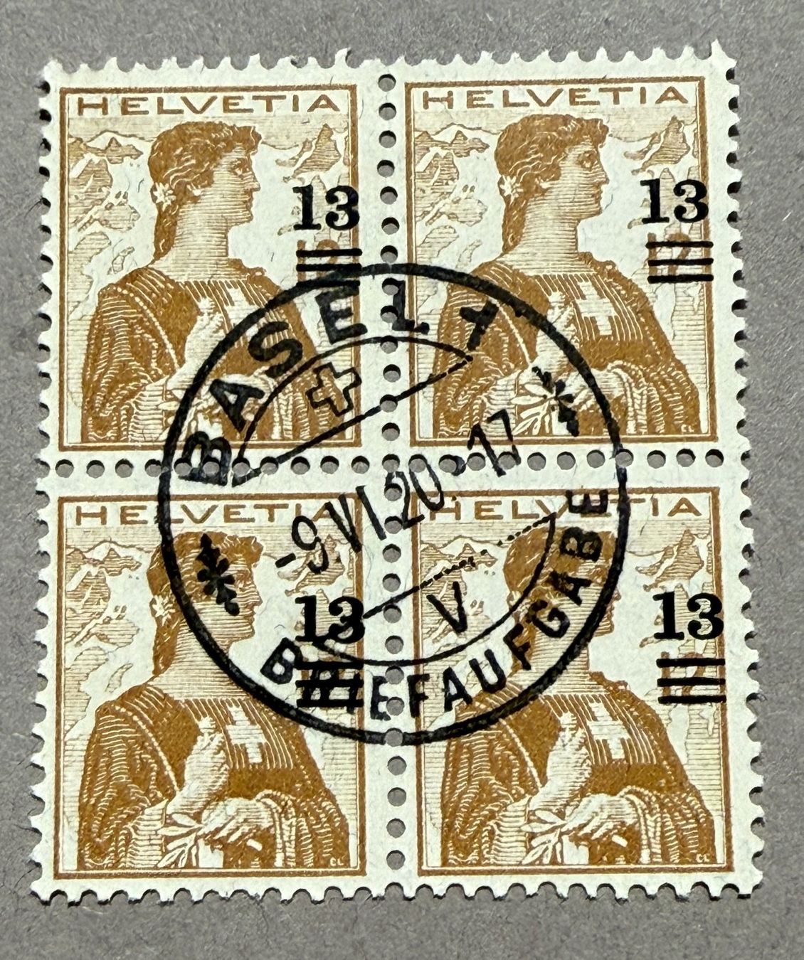 Alle Briefmarken: 133  Viererblock Stp. Basel SBK 100.- – Gebraucht aus Steinhausen von yukon26