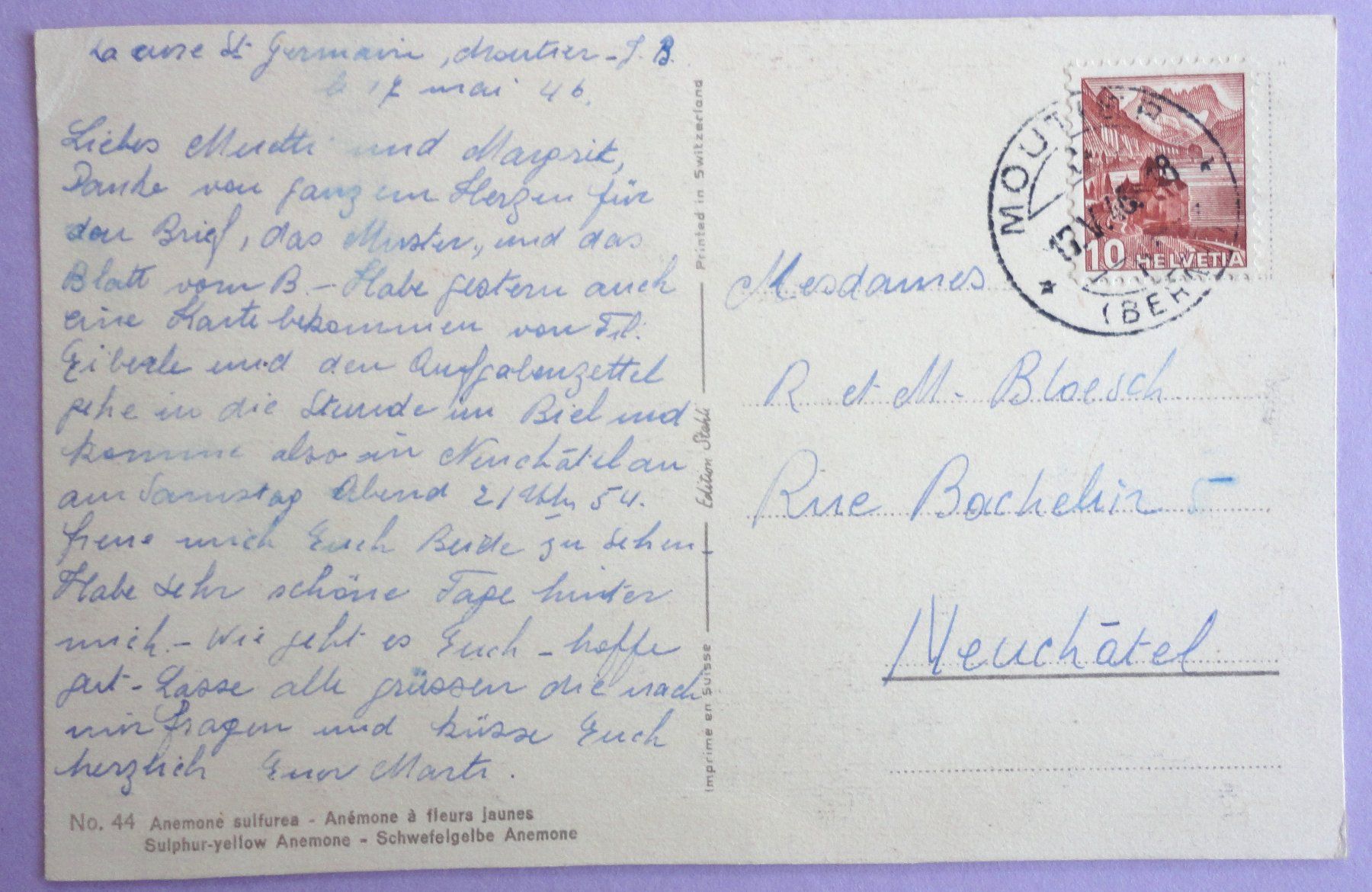 Cartoline postali: Anémone à fleurs jaunes – Usato da Fétigny venduto da Billy2miny 1