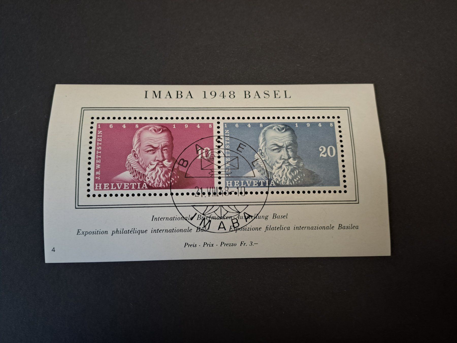 Tutti i francobolli: IMABA Block 1948 sehr schön!!! – Usato da Spiez venduto da Heinick