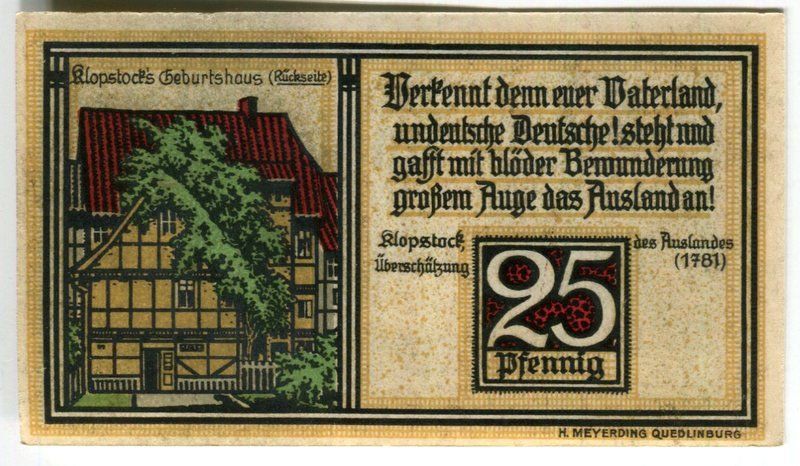 Banknoten: Notgeld "25 Pfennig. Quedlinburg 1921" – Gebraucht aus Basel von Butsch5 1