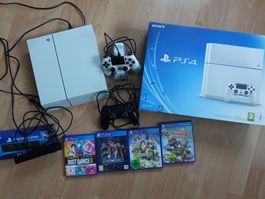PS4 White Game Konsole inkl. Spiele, Controller, Kamera