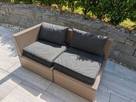 Polyrattan Gartenlounge / 2-Sitzer Sofa mit Kissen