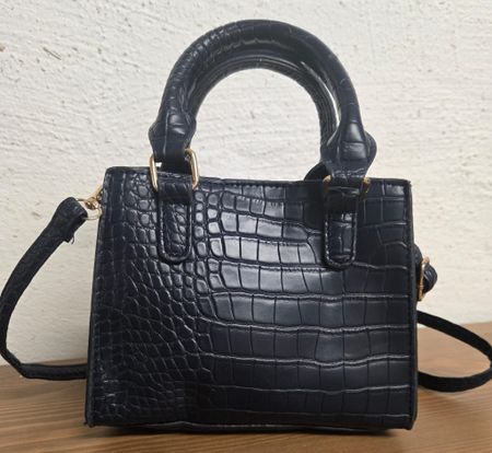 Elegante Handtasche, Kroko-Optik, Dunkelblau