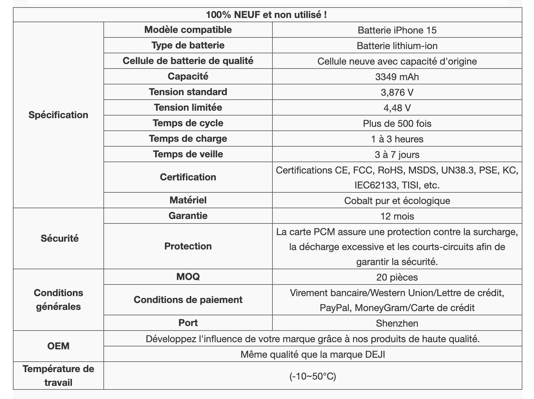 Apple Telefoni cellulari / Smartphones: Batterie DEJI 3690mah pour iPhone 15 – Nuovo e nell'imballaggio originale da Morges venduto da DA-repa 3