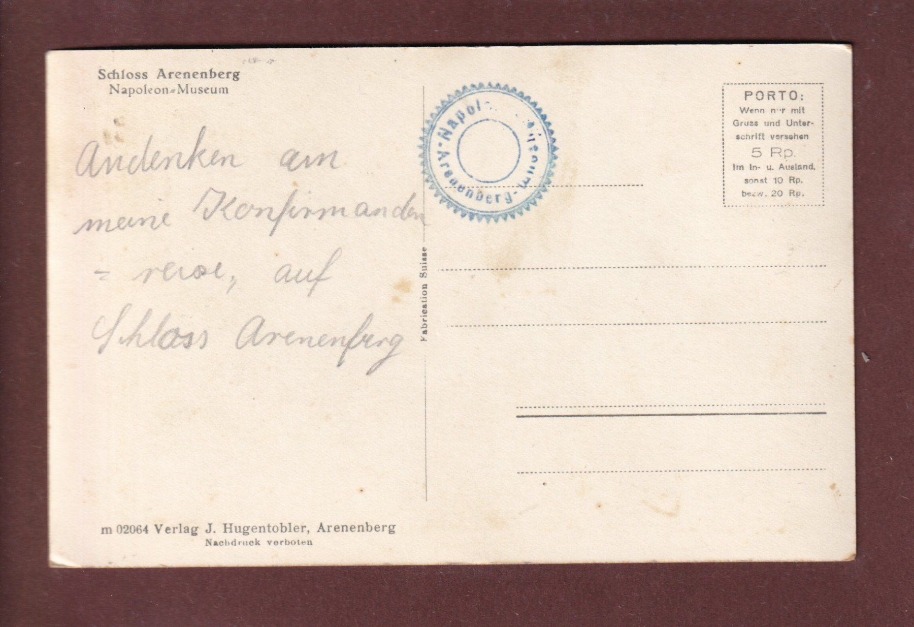 Cartoline postali: SCHLOSS ARENENBERG – Usato da Pully venduto da nicecards 1