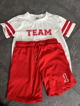 Kids Set T-Shirt Shorts White Red Size 122-128