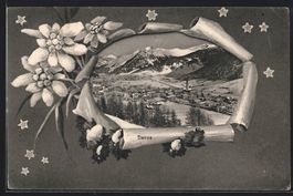 Davos, Panorama der Ortschaft vor schnee