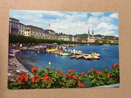 Luzern Partie am See belebte AK mit Pedalo Kirche Bootssteg