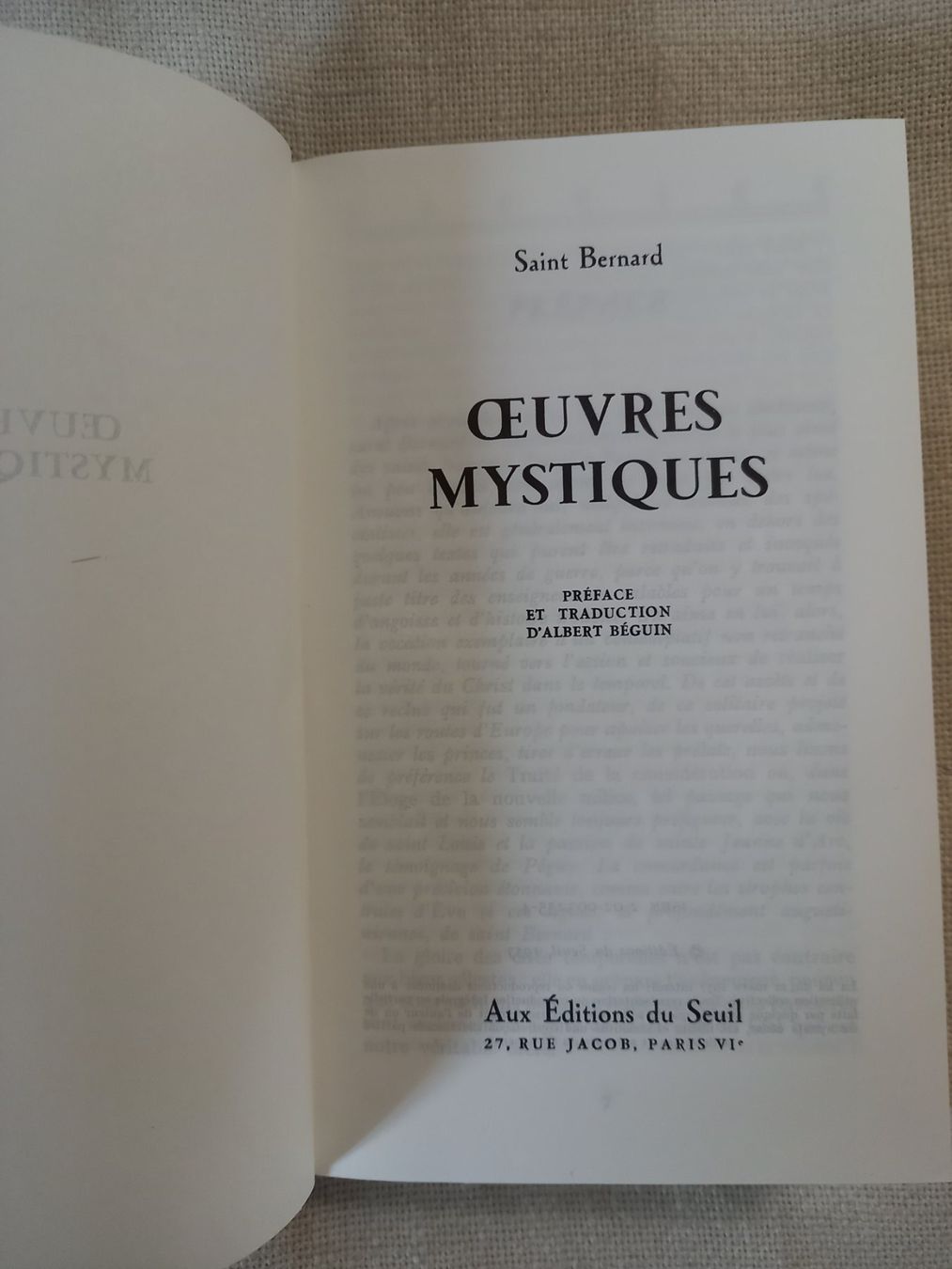 Libri: Oeuvres mystiques de saint Bernard – Usato da Neuchâtel venduto da Dualseele 3