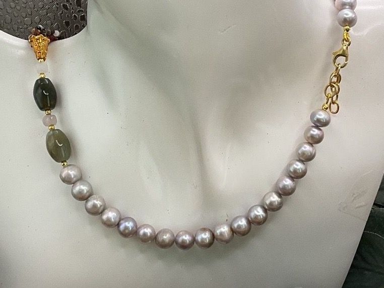 Catenine: Super Collier mit Achat und Süsswasserperlen – Nuovo (secondo la descrizione) da Luzern venduto da S.Kern01 2