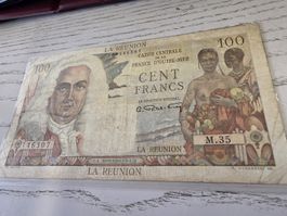 Banknote La Reunion 100 Cent Francs Caisse Centrale gebrauch