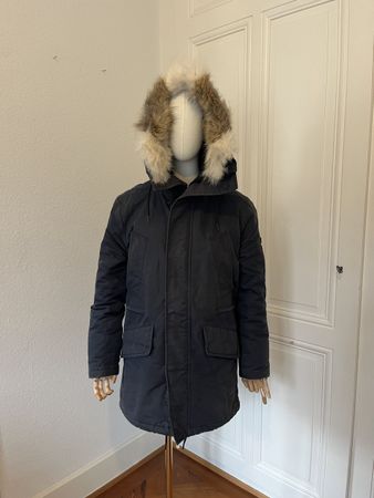 Sandro Paris Winter Parka, Size S, blue with Fur Hood