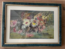 Blumengemälde inkl. Rahmen - Unikat!