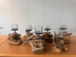 WMG Teelichthalter aus Treibholz, 6 Stück, Neu!