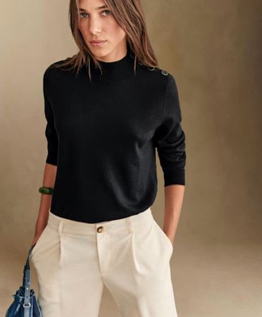 Sezane Strickpullover Schwarz Rollkragen Gr. XS