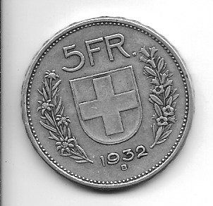 Tutti le monete: 5.00 suisse 1932 – Usato da Orbe venduto da Fleuryan