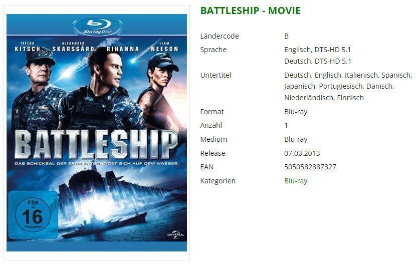 Tutti i DVDs: BATTLESHIP - Bluray – Usato da Buchrain venduto da Sssschaller