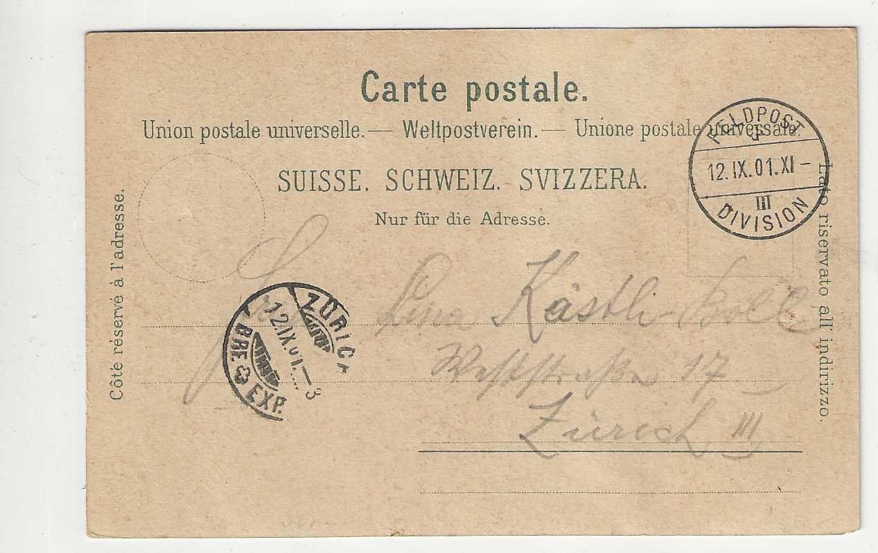 Cartoline postali: Oberburg,  Litho, 1901, FP-Stempel – Usato da Spiez venduto da Niesen20 1